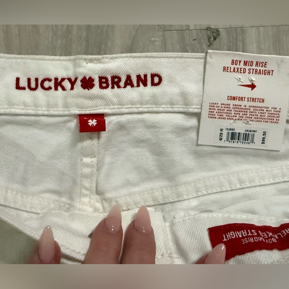 Lucky Brand Boy Mid Rise Relaxed Straight White Jeans Distressed 8/29 - Picture 7 of 9